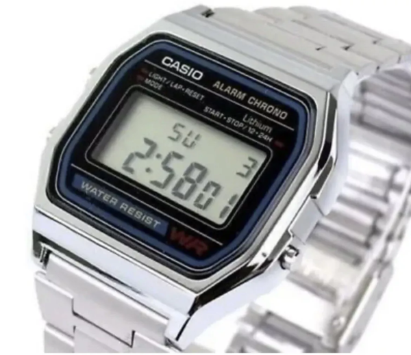 Casio A158WA-1DF 33mm Silver Resin Case with Silver Stainless Steel Band Man's Wristwatch