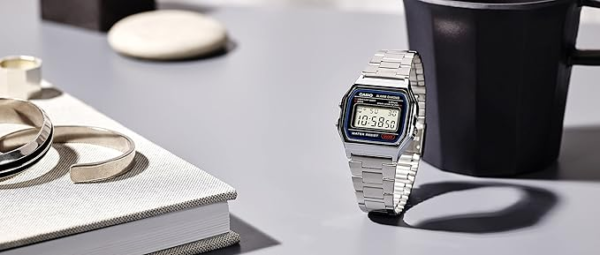 Casio A158WA-1DF 33mm Silver Resin Case with Silver Stainless Steel Band Man's Wristwatch