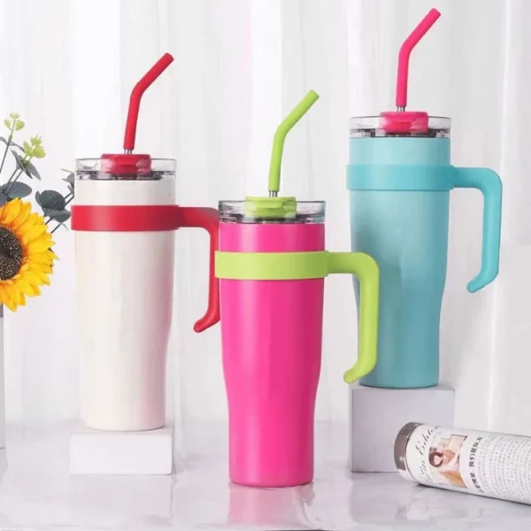 Cute Gradient Straw Bottle with Handle - Image 2