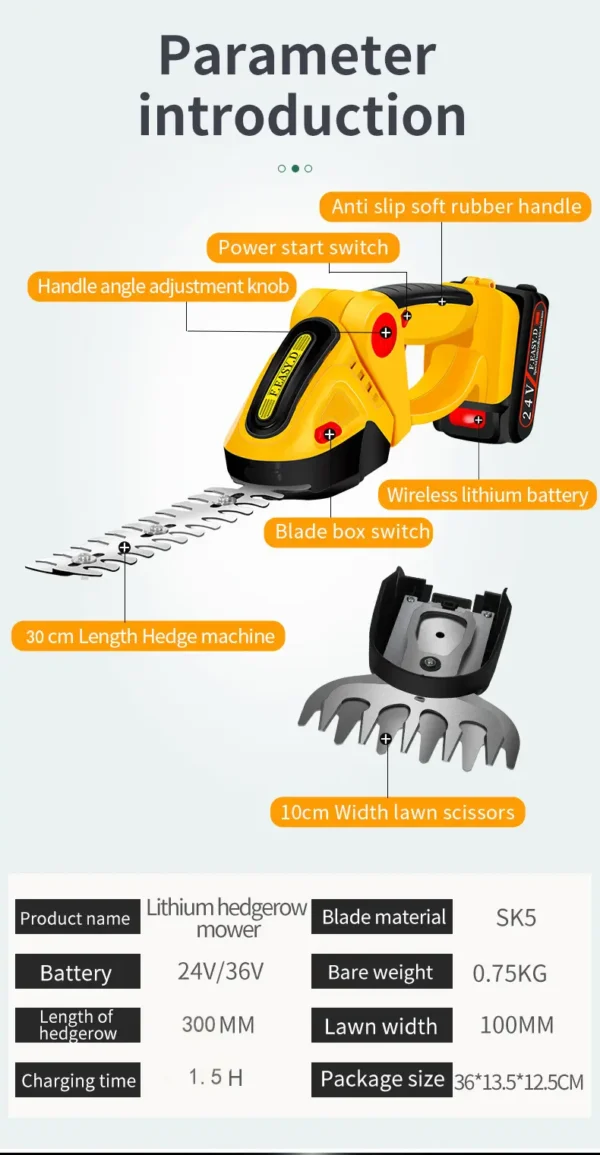 Mini Cordless Electric Hedge Shears – Handheld Grass Trimmer with Lithium Battery - Image 2