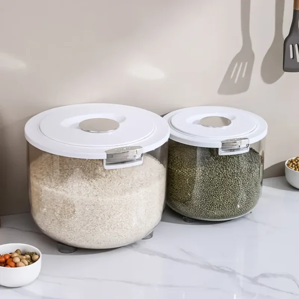 Sealed Rice Storage Bucket – Large Capacity Round Kitchen Container | Moisture-Proof & Clear Design - Image 2