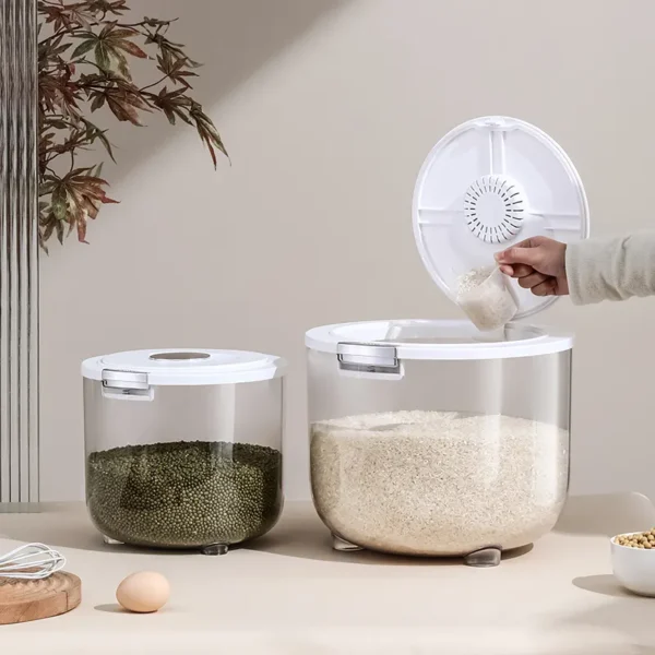 Sealed Rice Storage Bucket – Large Capacity Round Kitchen Container | Moisture-Proof & Clear Design - Image 5