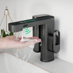 Aideal 360-degree rotating smart sensor bathroom faucet in a modern sink setup